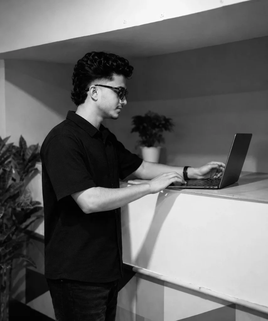 Freelance digital marketer working on a laptop